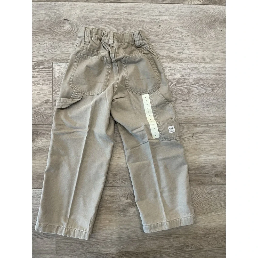 NWT‎ Vintage Y2K GAP Red Flannel Lined Beige Carpenter Pants Wide Leg Boys Sz 6